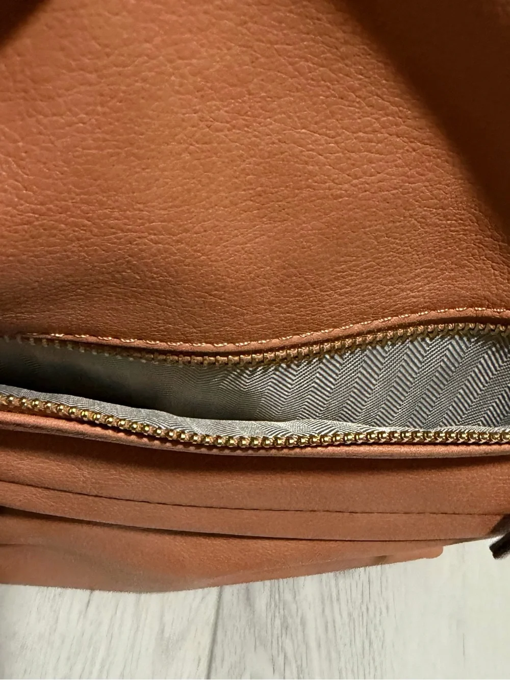 Women's Tan Faux-Leather Backpack with Front Zip Pocket